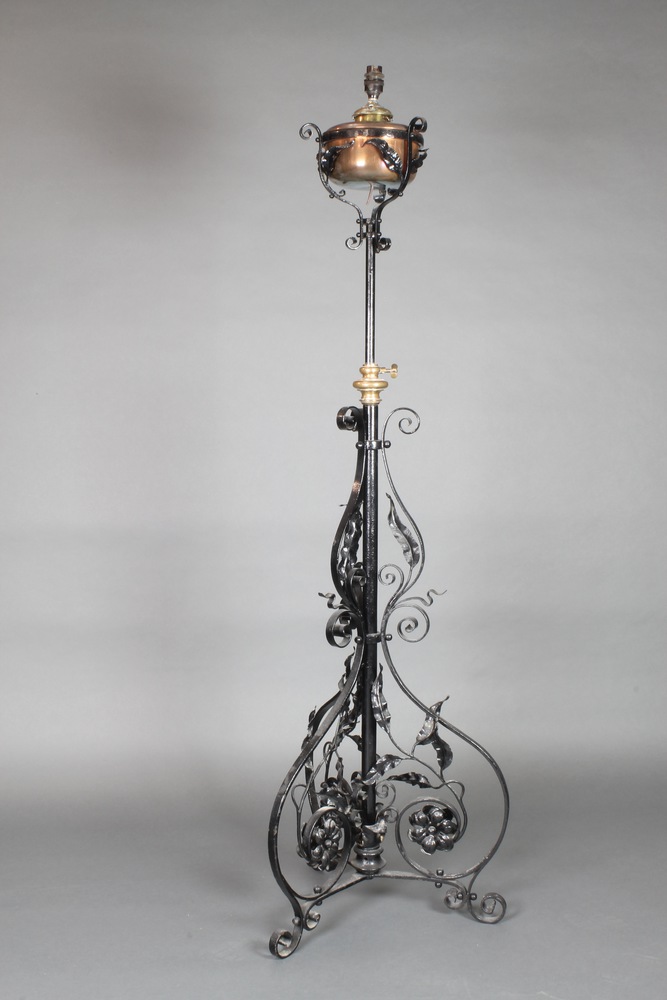 Lot No 416 A Victorian wrought iron adjustable oil lamp stand with