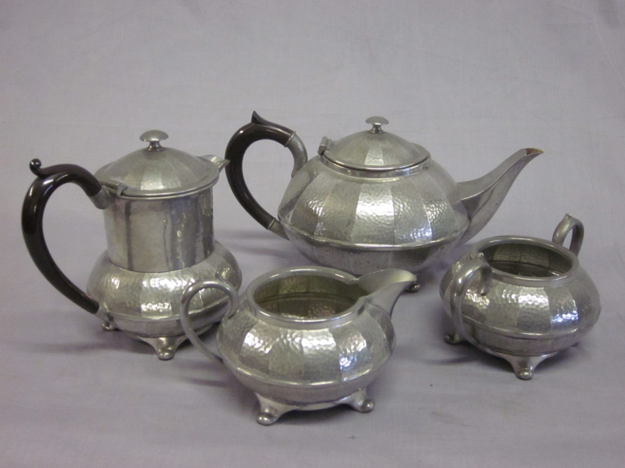 A planished Civic pewter 4 piece tea service 13th April 2011 Denhams