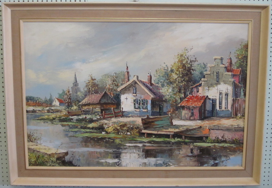 Arn Versteeg, oil on canvas "Pond with Jetty, Church 13th April 2011