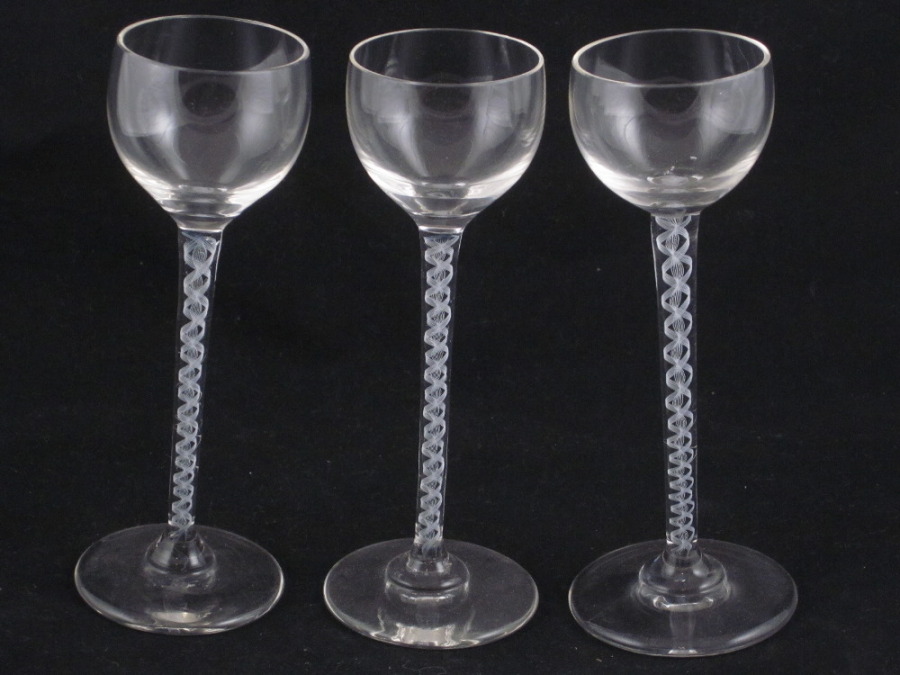 A set of 3 long stemmed liqueur glasses with cotton 8th June 2011