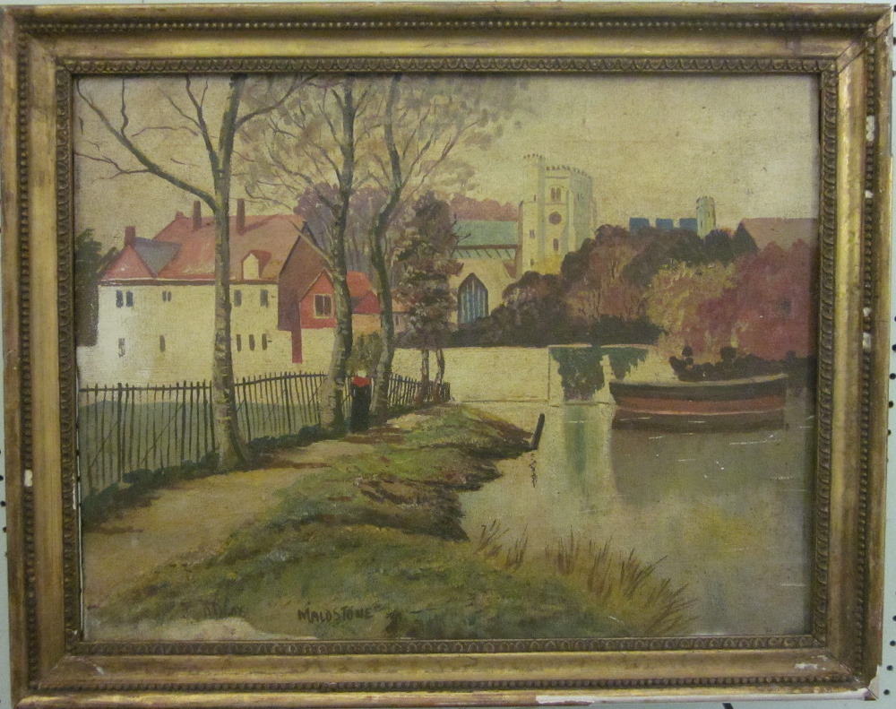 A D Cox, oil on canvas "Maidstone" 13" x 17 1/2" 19th October 2011