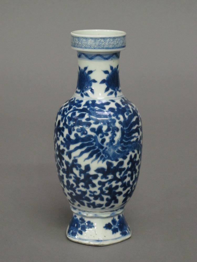 An oriental blue and white patterned vase base with 6 11th july 2012