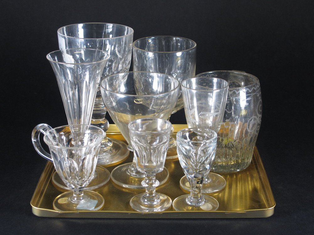 2 Antique glass rummers, a custard glass and 6 Antique 20th February 2013 Denhams