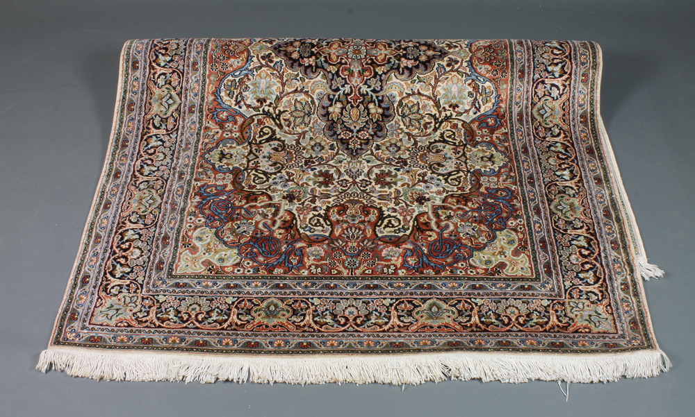 A silk Kashmir rug with central medallion 71" x 51" 10th July 2013