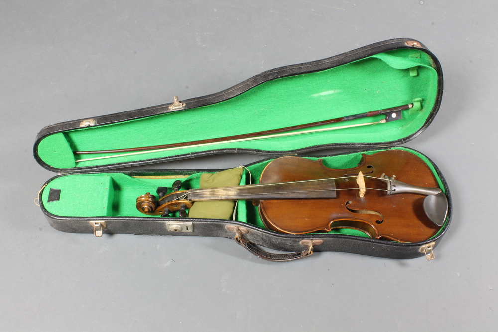 A violin, labelled Made in Nippon, with 2 piece back 7th August 2013