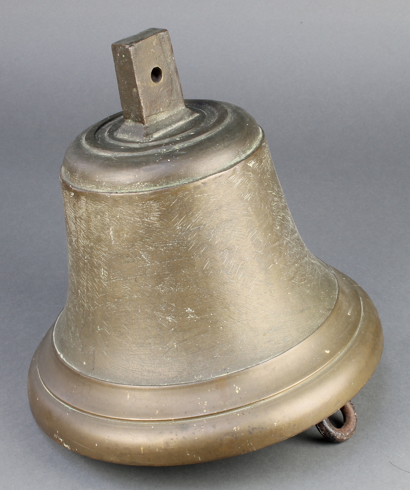 A brass hanging bell with iron clapper 10 1/2" x 10 22nd February