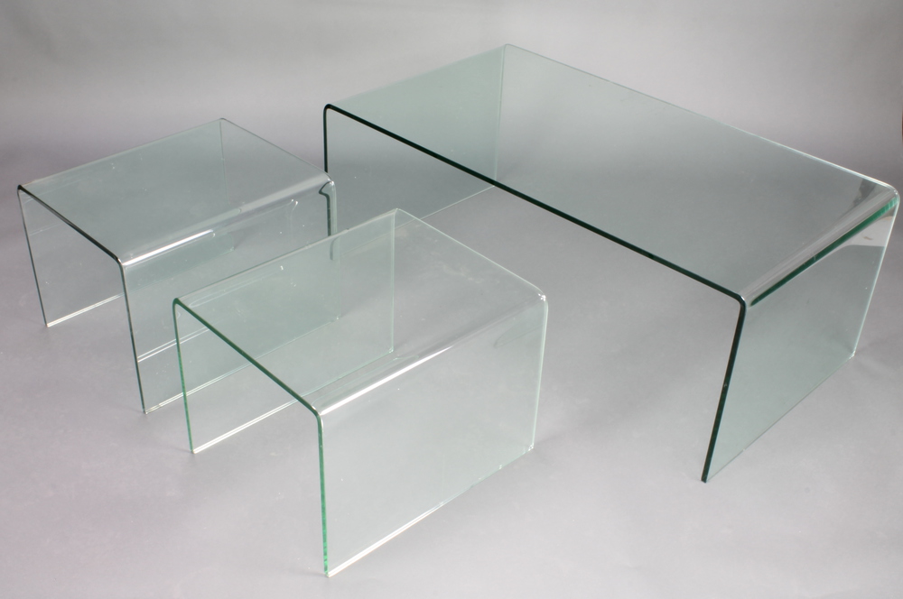 A nest of 3 glass Ghost tables 16 1/2" x 43" x 23 1/2" 22nd March