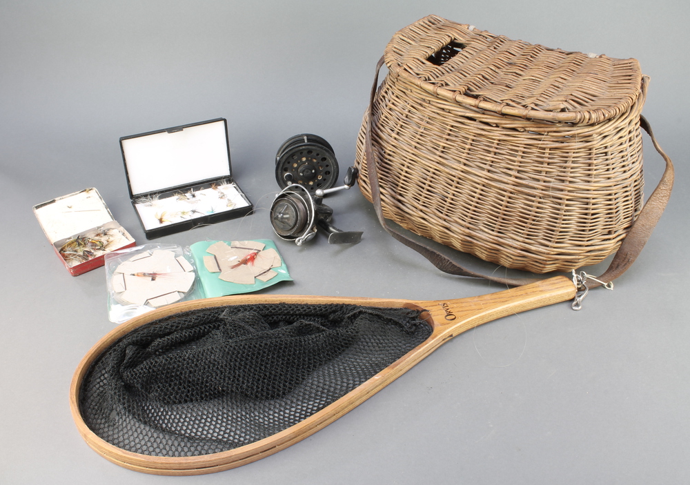 A small fishing net, fishing creel, Hardy fly box, 2 6th September