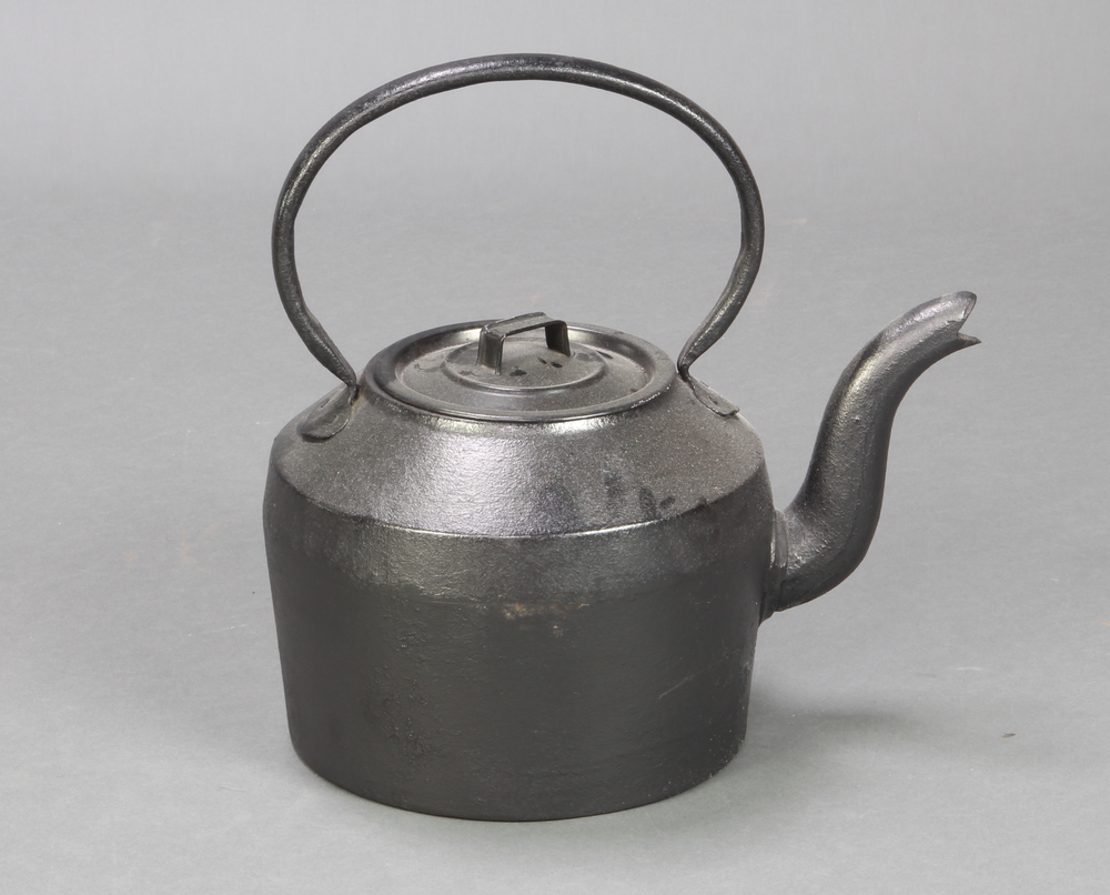 A 19th Century circular cast iron stove kettle 36cm h 12th January
