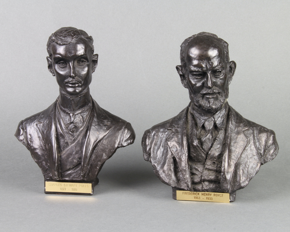 A pair of resin head and shoulders portrait busts of 12th January