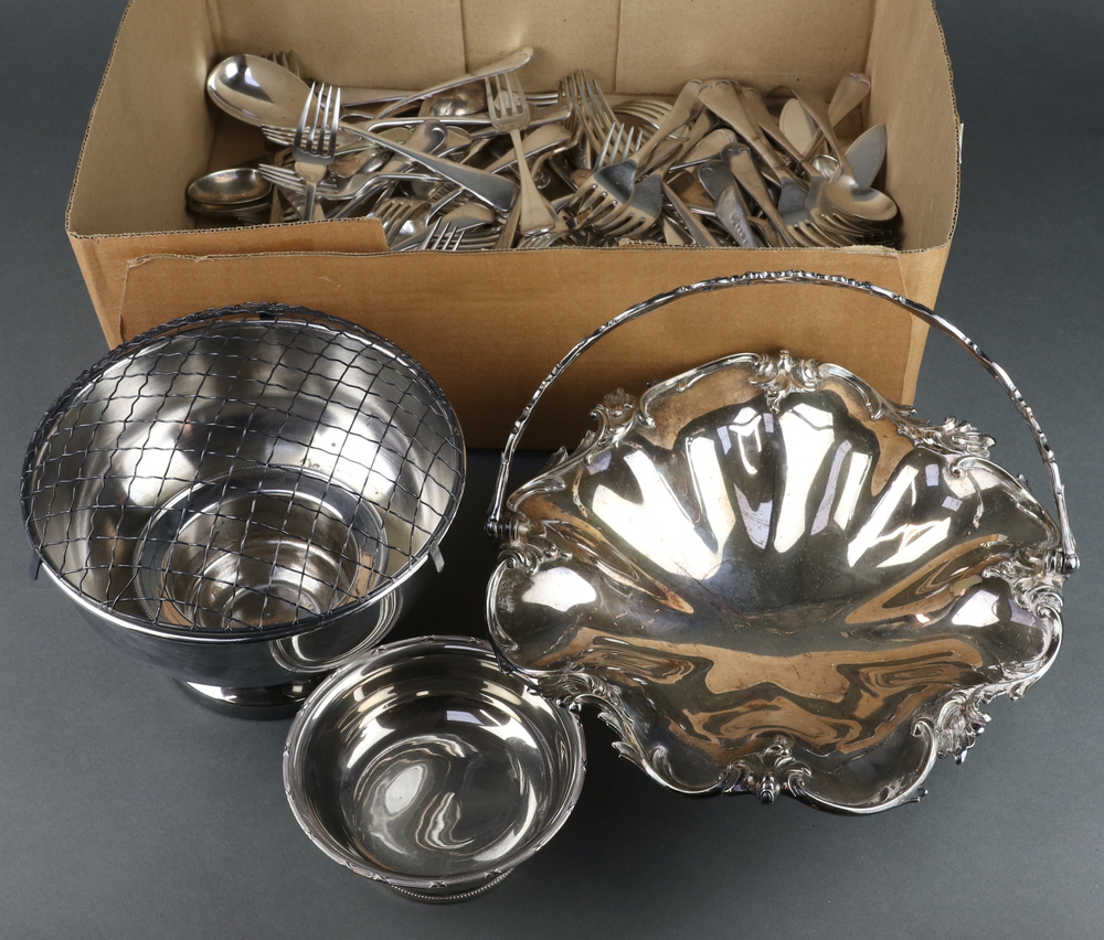 A silver plated swing handled basket 27cm and minor 15th December