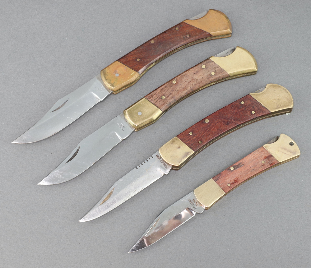 Four Chinese folding knives with hardwood and brass 15th June 2023