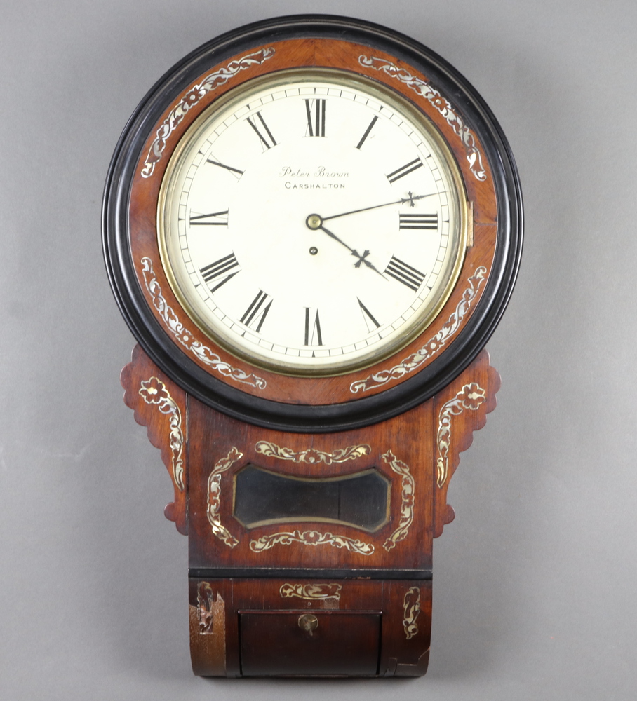 A Victorian fusee gut driven drop dial wall clock, the 29th November