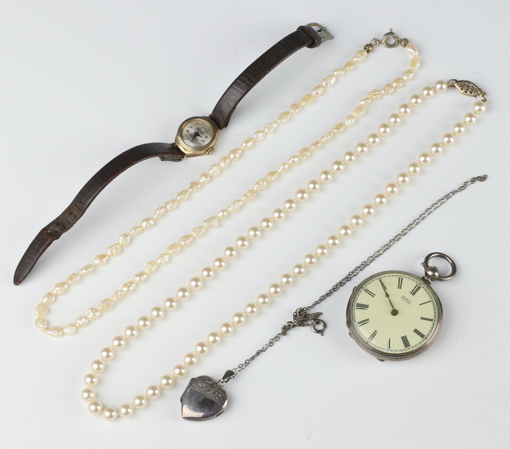 A lady's silver key wind fob watch, a lady's 9ct gold 25th January